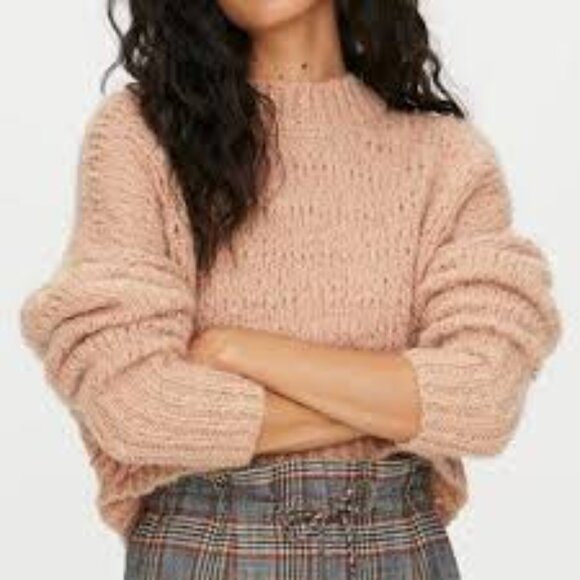 Aritzia Wilfred Lune Cropped Crewneck Loose Weave Knit Alpaca Sweater - Picture 1 of 9